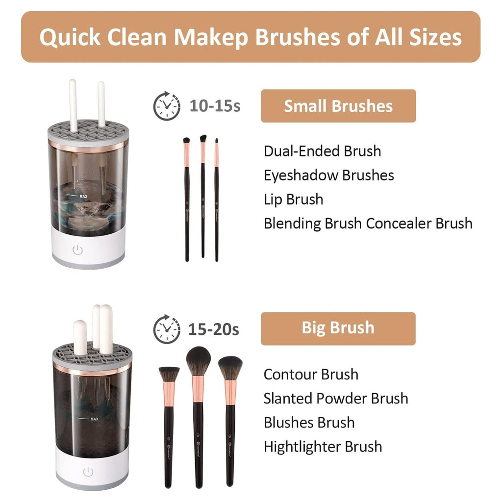 Collection of brush collars for the electric makeup brush cleaner, fitting various sizes.