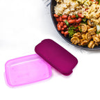Easy-to-clean plastic lunch box showing its internal two-container setup.