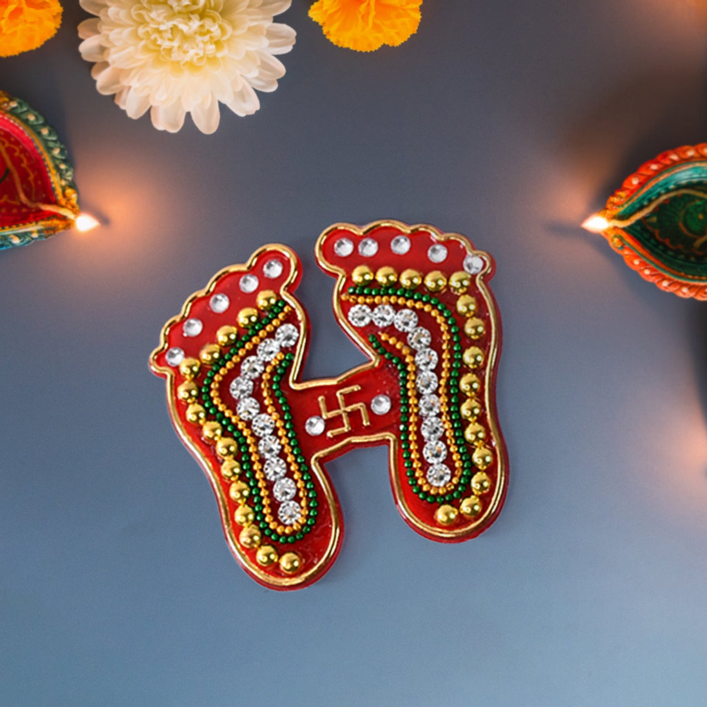 Festive Pad Laxmi Foot Stickers embellished with beads and stones for Diwali decoration