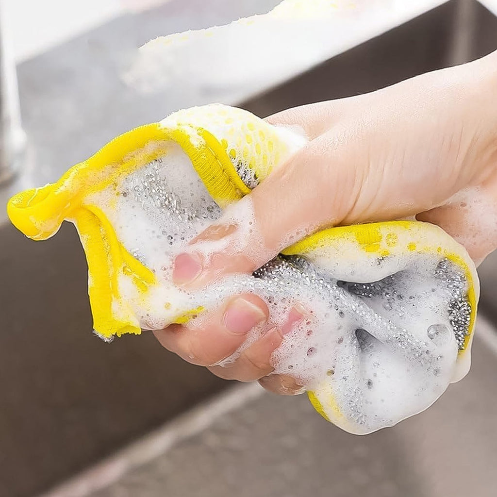 Dual side dishwashing sponge brush ideal for scrubbing and wiping