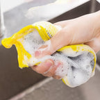 Dual side dishwashing sponge brush ideal for scrubbing and wiping