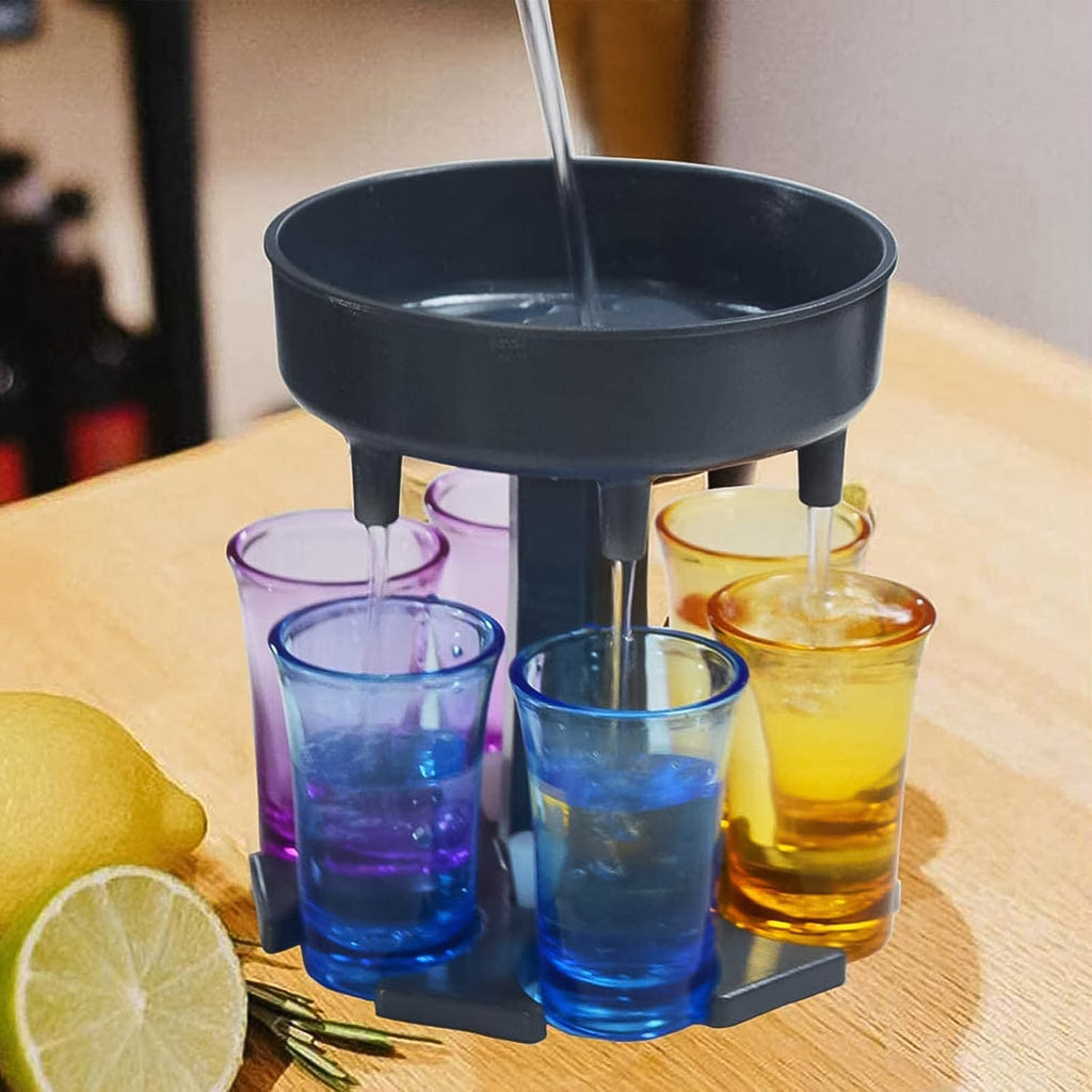 Close-up of spill-resistant tray of 6-Port Drink Dispenser Stand
