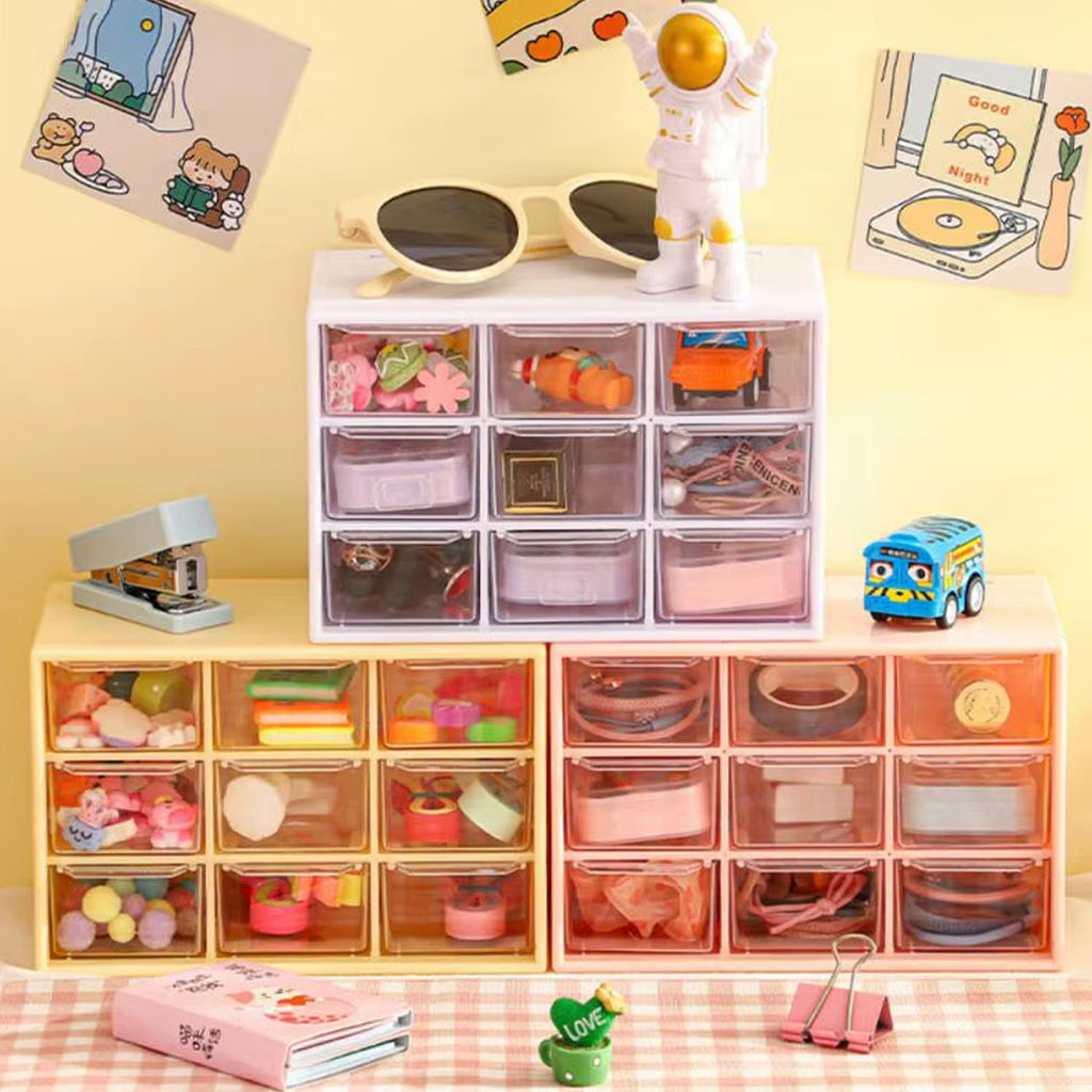 Side view of plastic jewellery drawer organizer with 9 compartments