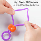 Elastic button mechanism on the reusable Food Bag Sealing Clip for adjustable sealing.