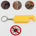 Close up of plastic keychain with phone holder function in vibrant colors