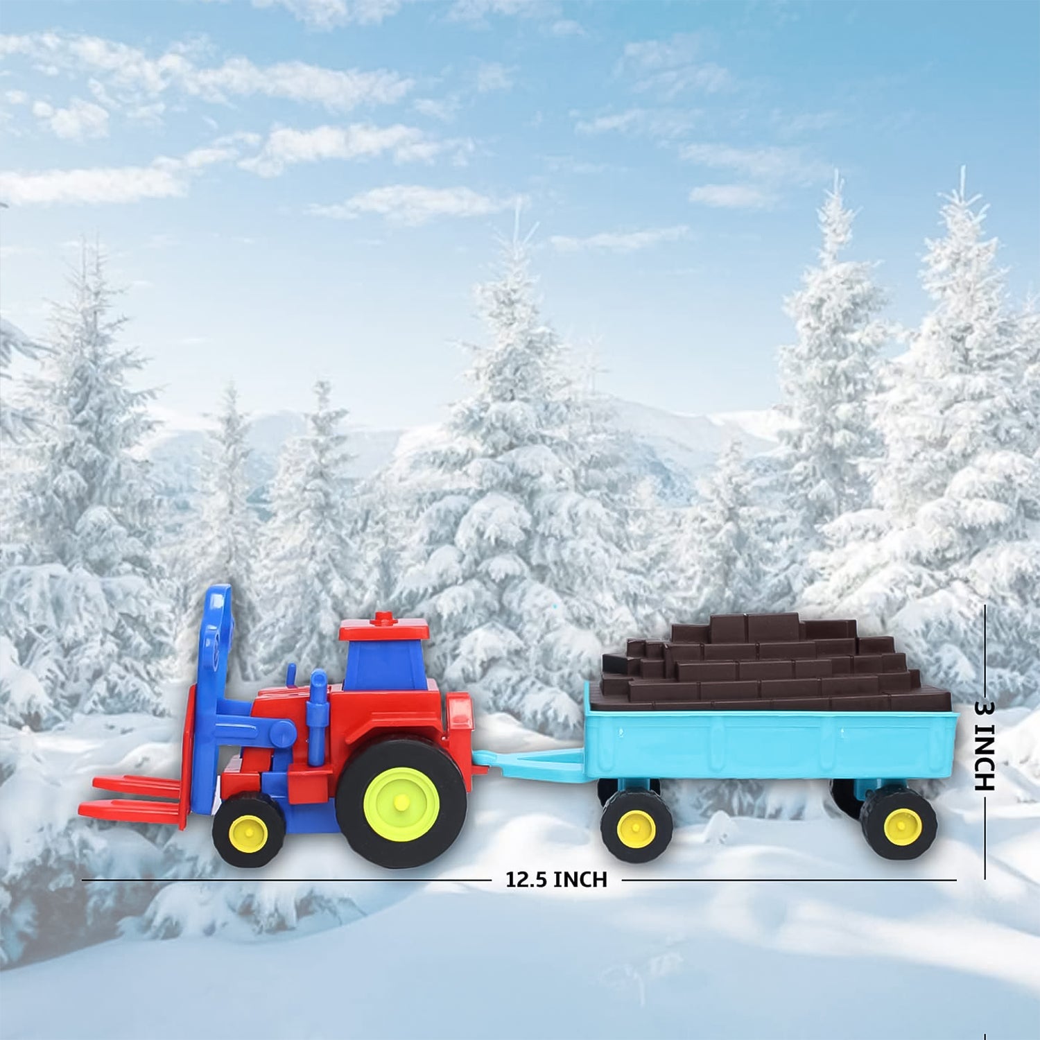 Kids' friction tractor play set showcasing the tractor and trolley in action.