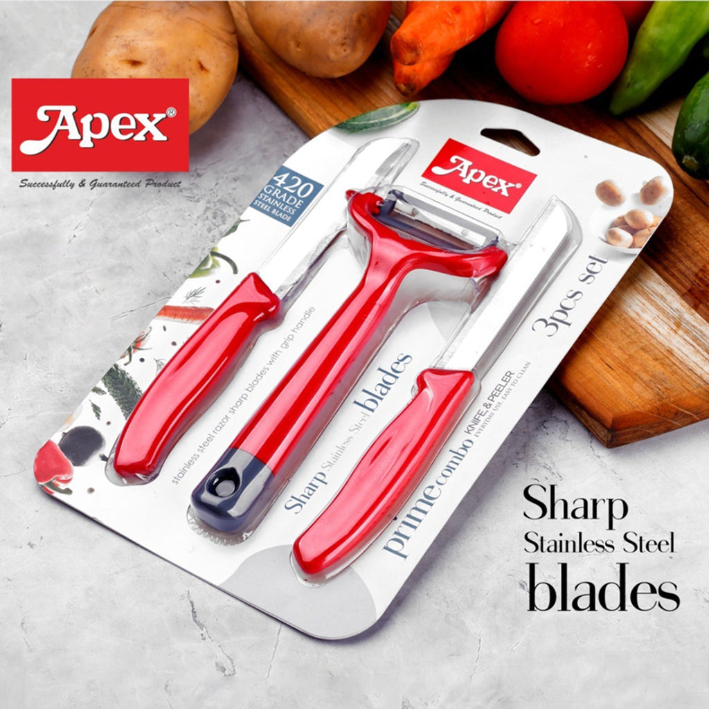 Kitchen knife and peeler set with durable stainless steel blades and ergonomic grips