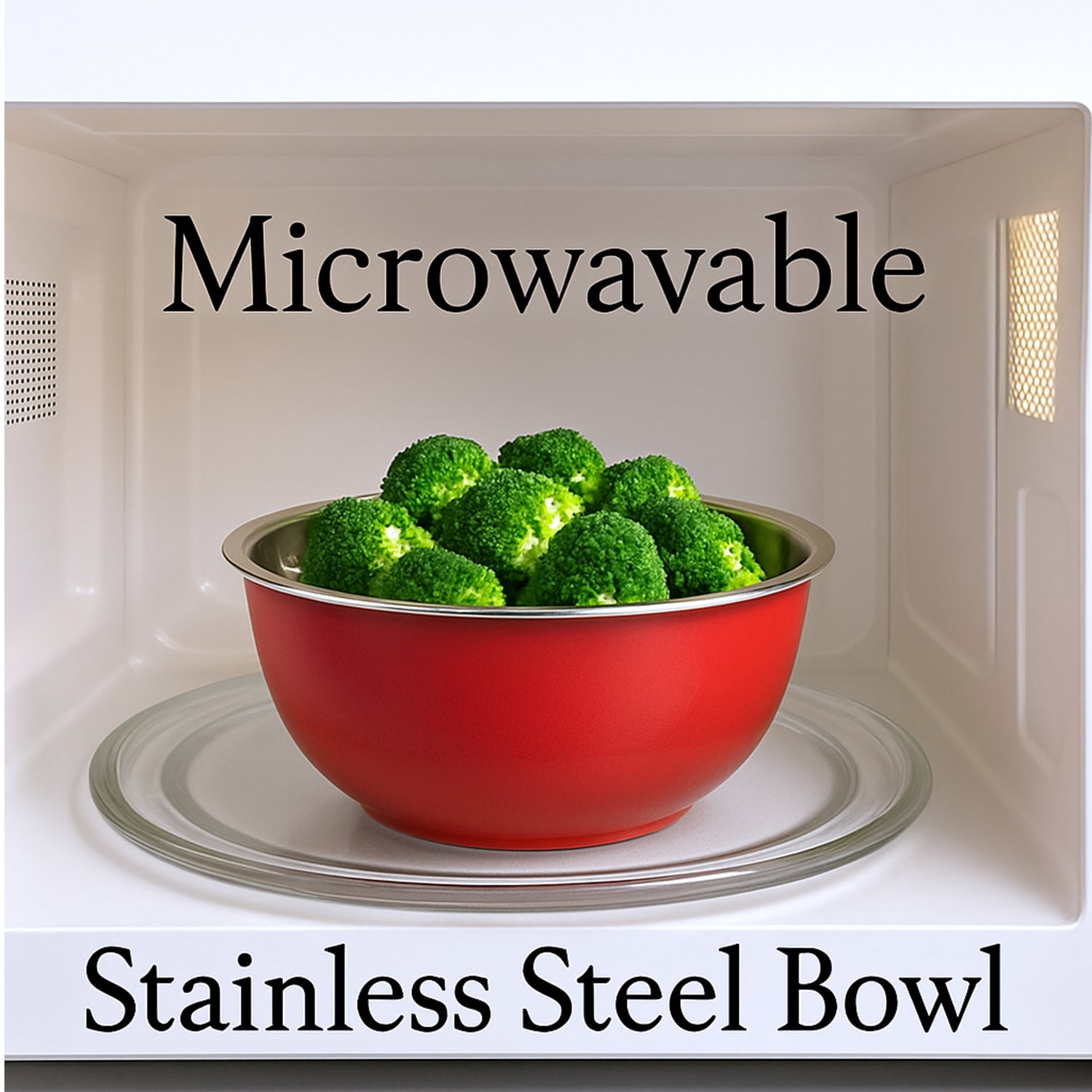 Top view of 2200ml plastic serving bowl showing lid and steam vents