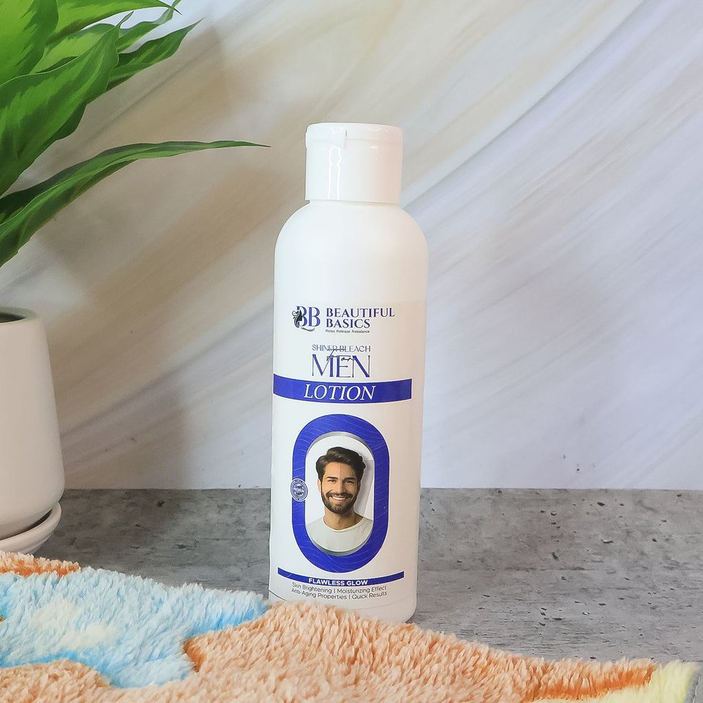 Applying men's skin bleach lotion mixed with activator powder for facial hair lightening.