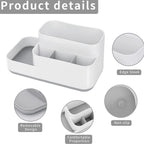 Clear plastic makeup organizer displaying various beauty products.