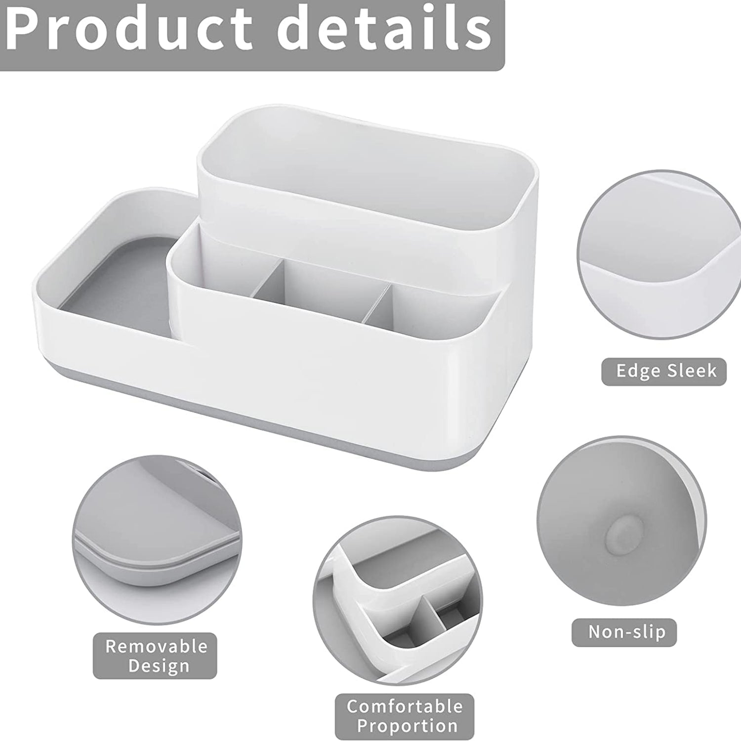 Clear plastic makeup organizer displaying various beauty products.
