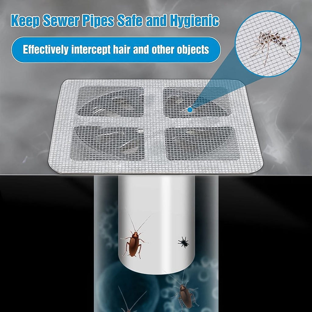 Ten 10x10 cm self-adhesive screen repair patches neatly laid out, highlighting their practical size.