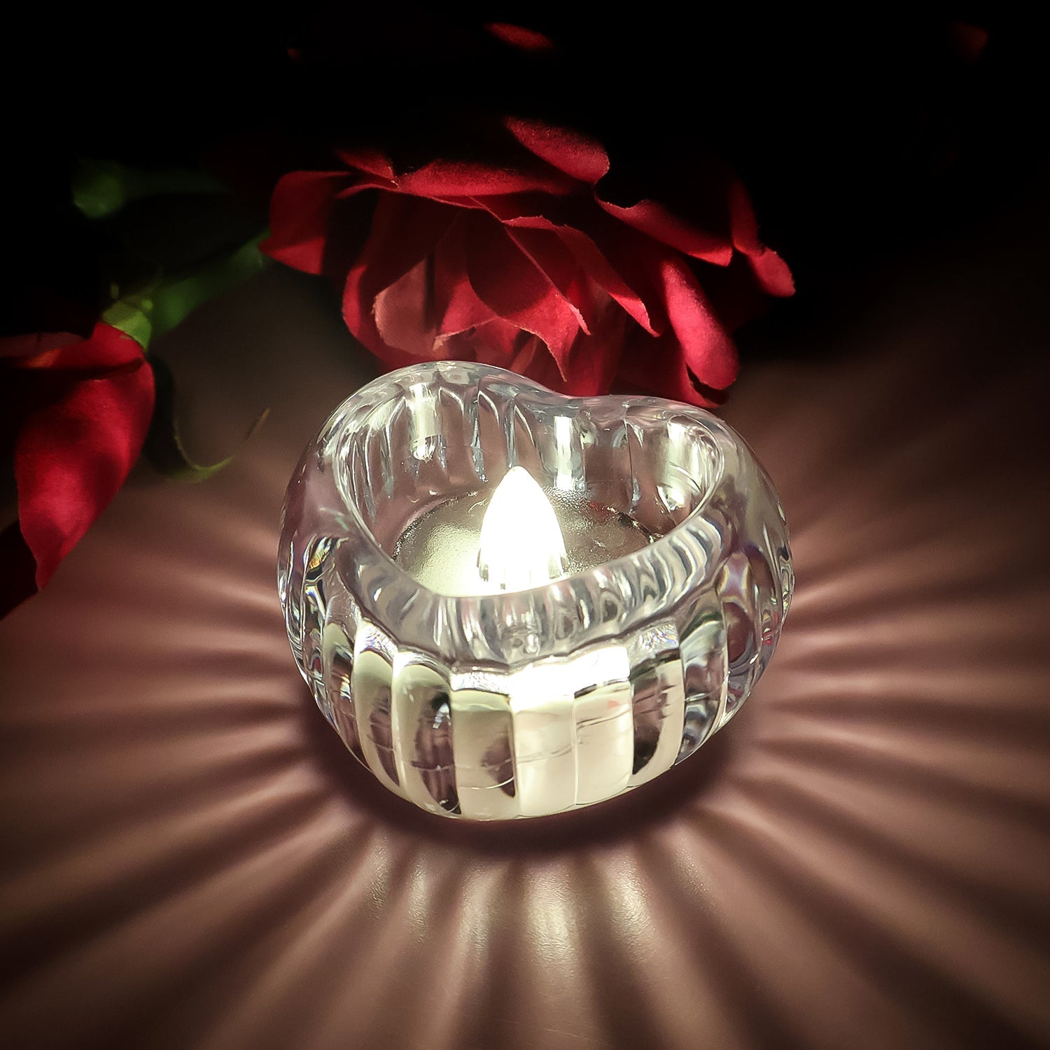 Flameless LED tealight candles enhancing festive and wedding decor