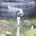 Angled view of the rotating garden spray nozzle, highlighting its broad coverage capability.
