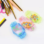 Neatly arranged collection of colorful rubber erasers in a compact set.