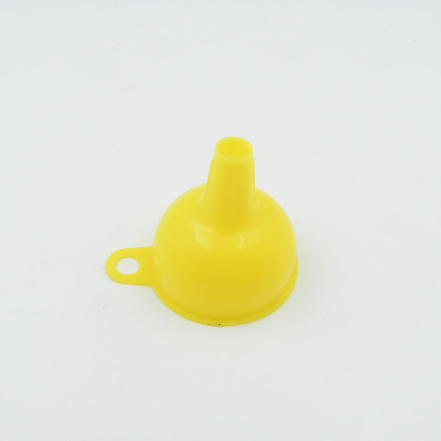 Bright yellow silicone funnel, a practical and colorful addition to any kitchen.