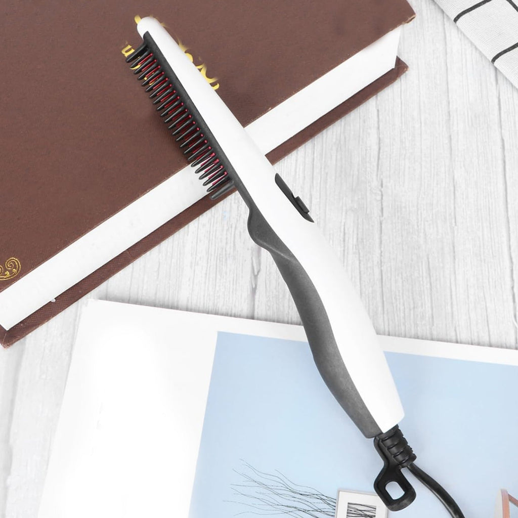 Side view of the electric hair straightening comb showing temperature controls.