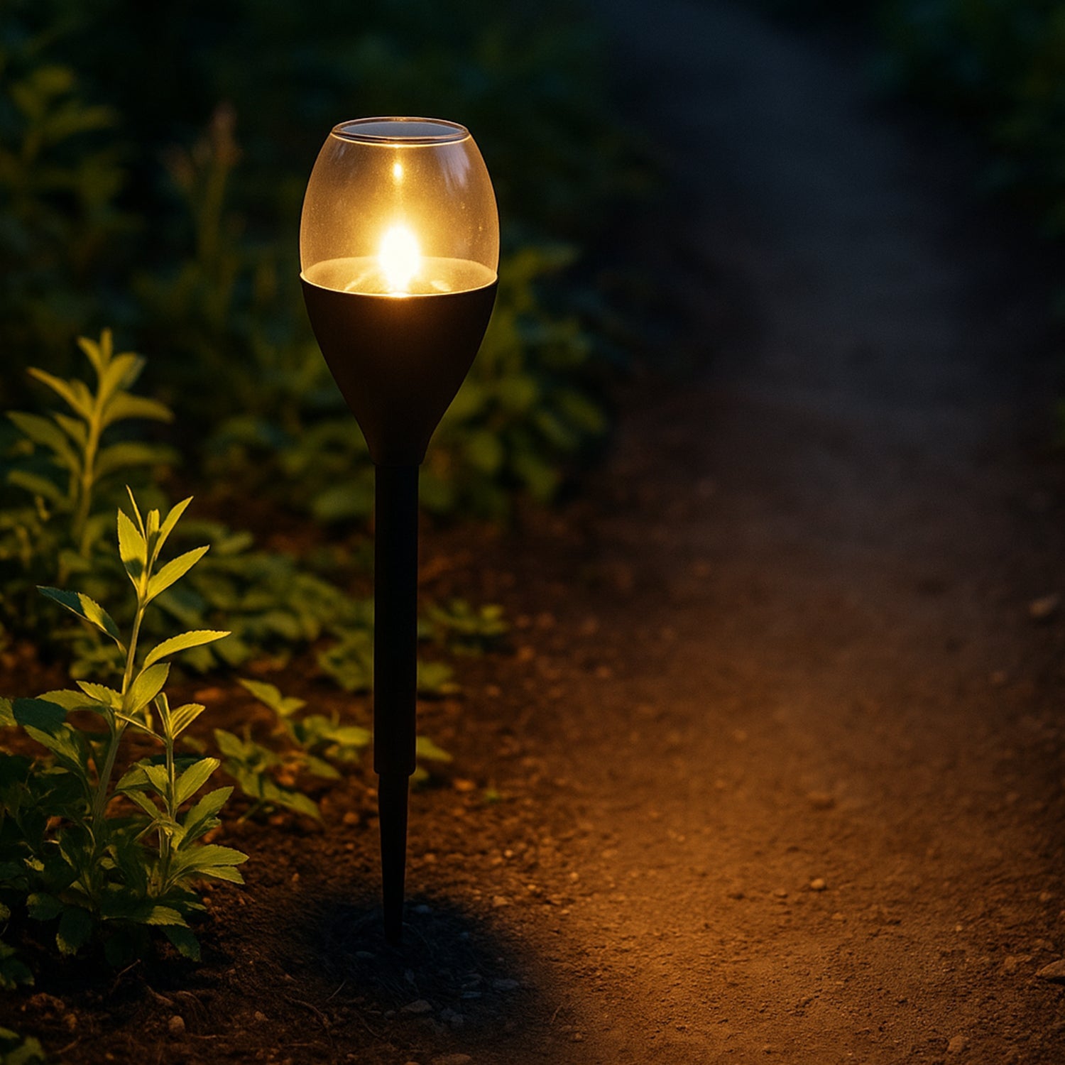 Transparent top of solar LED garden pathway light close-up