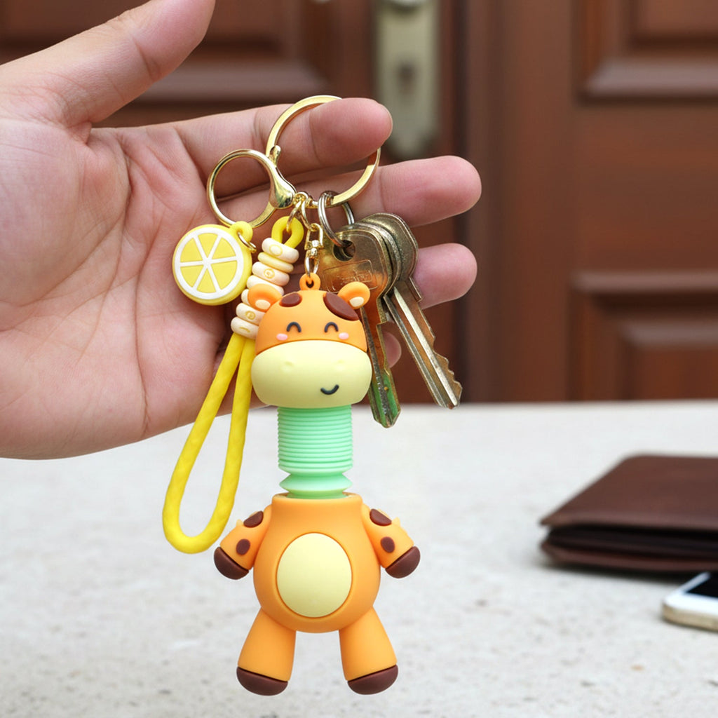 Cartoon giraffe keychain with flexible bobble spring neck