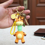 Cartoon giraffe keychain with flexible bobble spring neck