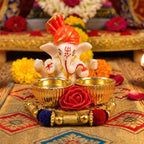 Traditional decorative Ganesha pooja thali for home temple