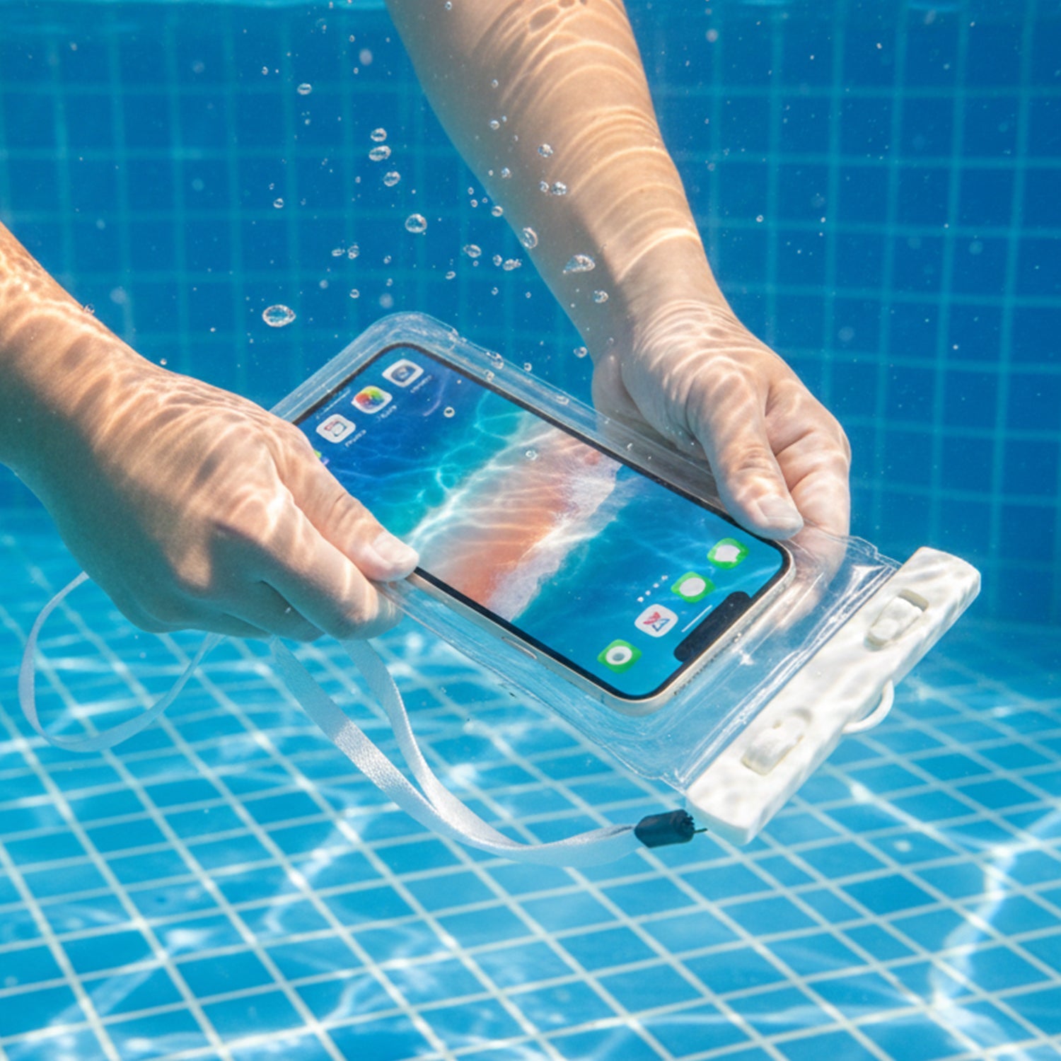 Waterproof phone case for swimming pool water safety and phone protection