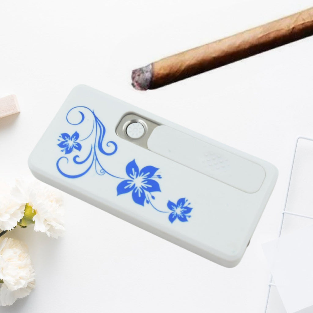 Pocket-sized electric lighter held comfortably in hand.