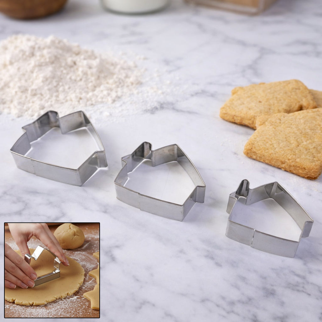 Stainless steel house shape cookie cutter set with 3 different designs