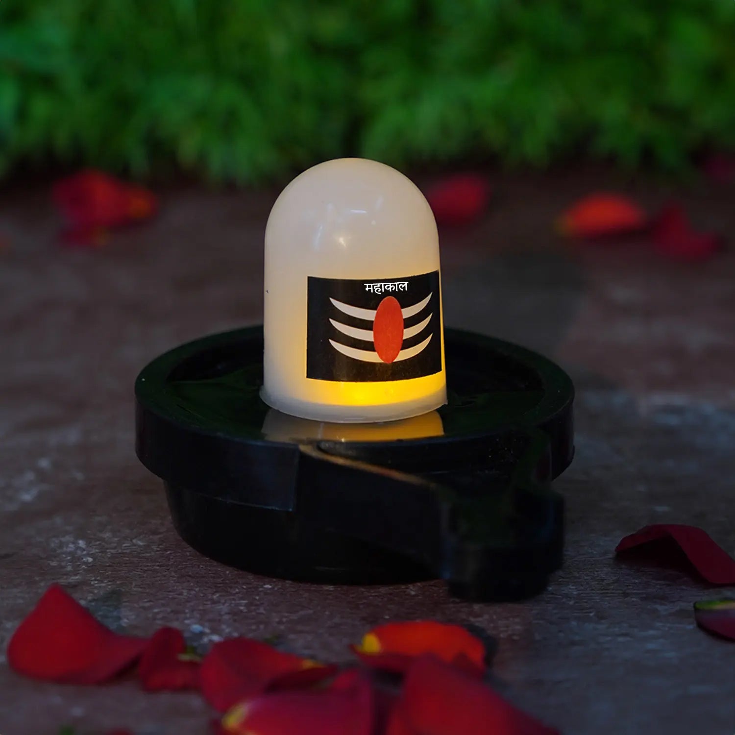 Side view of the glowing Water Sensor LED Shivling.