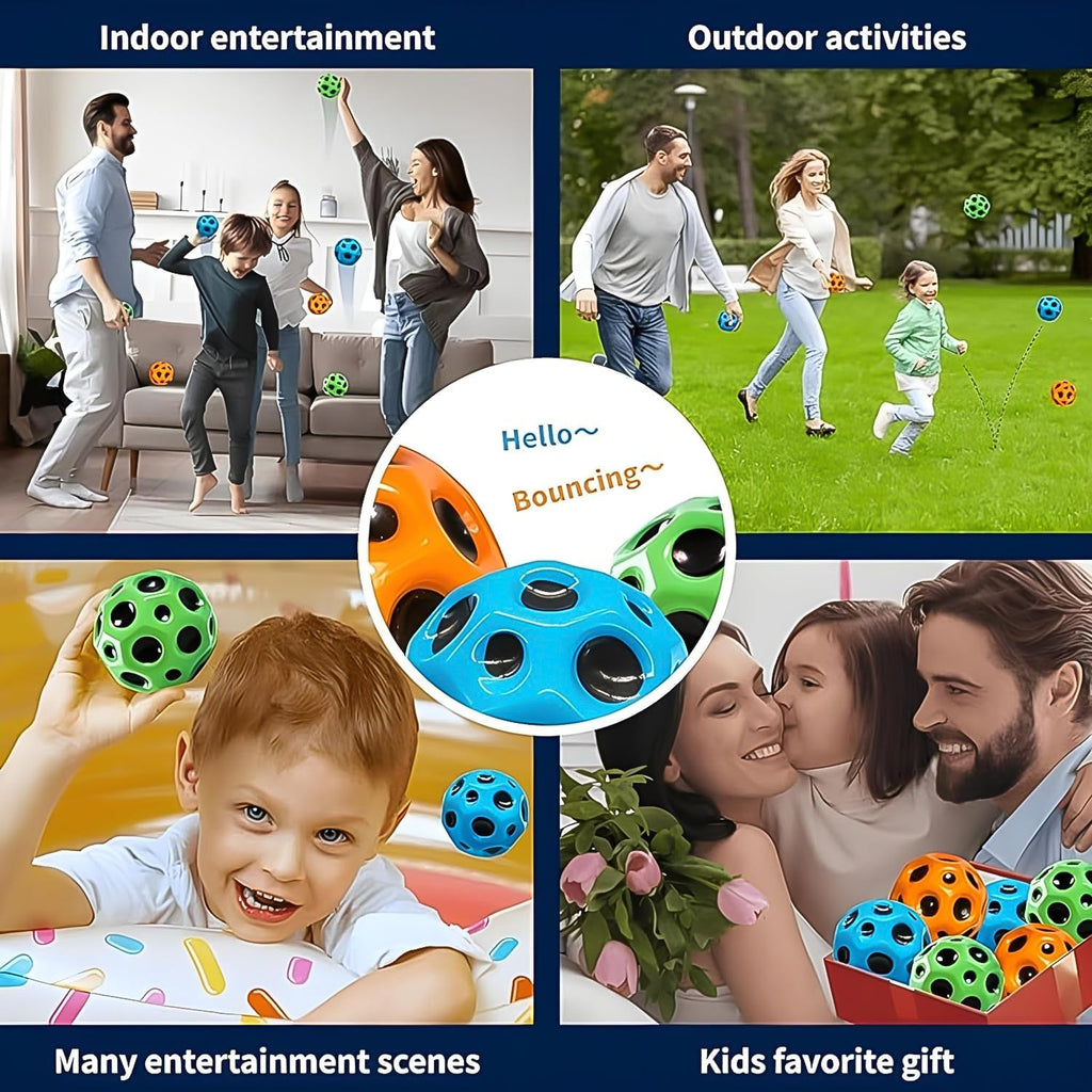 Brightly colored bouncy play ball with a star-like pattern, ready for active fun.