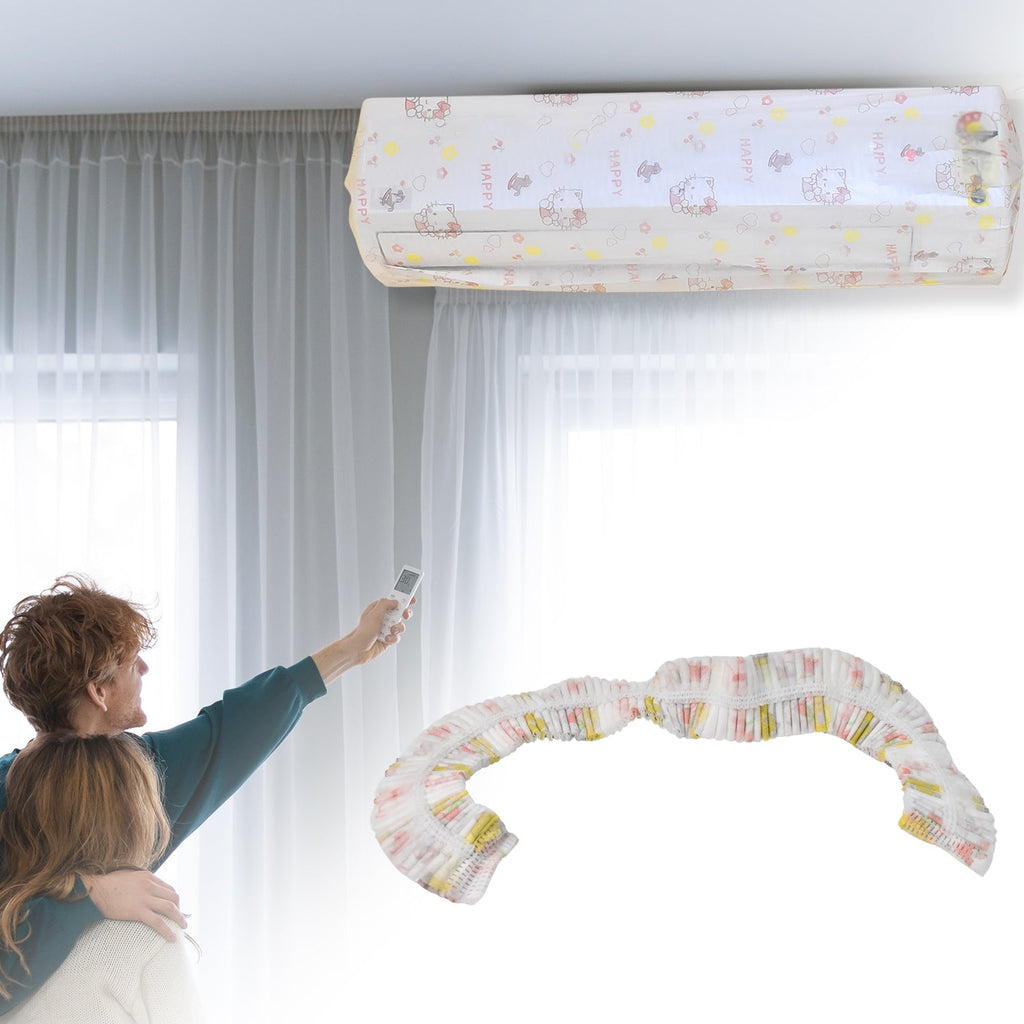 Folded air conditioner dust cover placed on 1.5 ton AC unit for compact storage