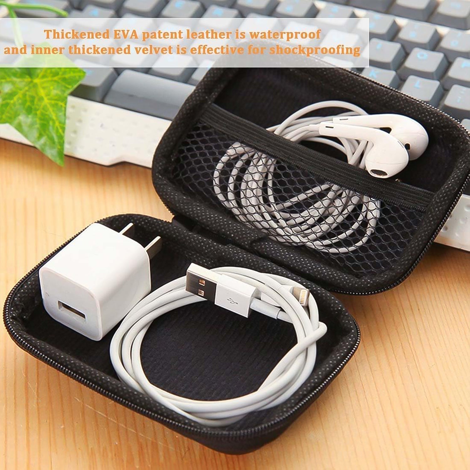 Travel-friendly hard shell case for organizing cables and accessories