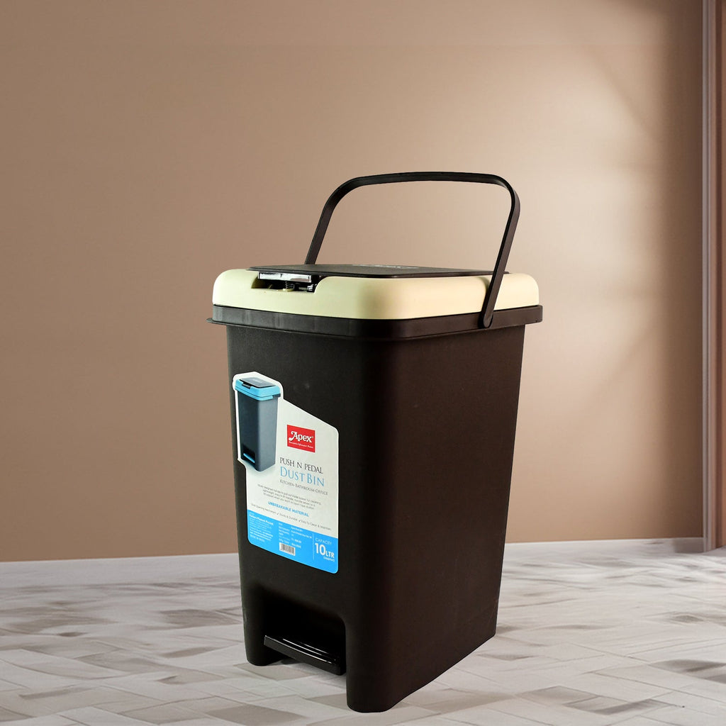 Side view of the Push N Pedal Plastic Dustbin with soft-close lid