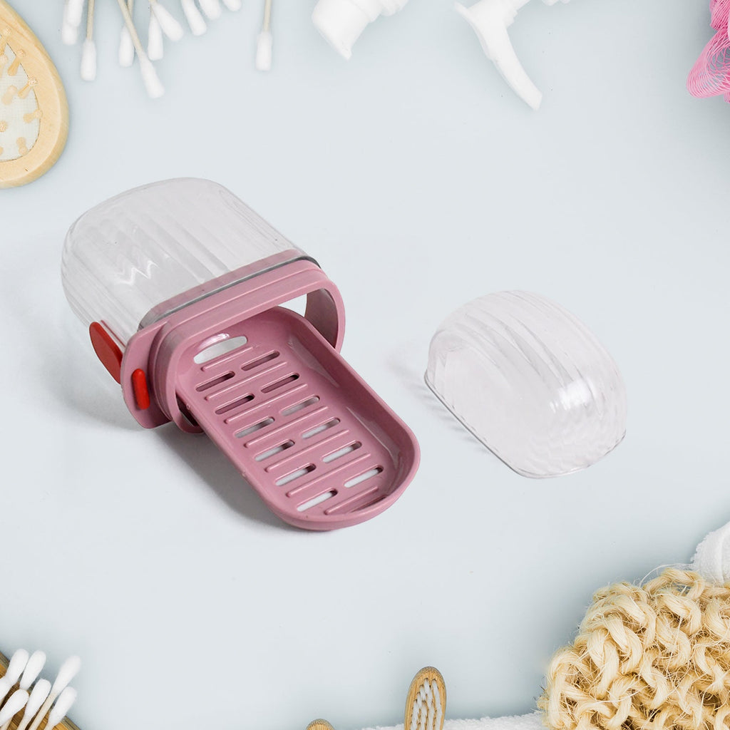 Pink soap tray holder with transparent dome lid for dust-proof soap storage
