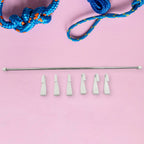 Detail shot of the durable plastic hooks easily sliding onto the stainless steel rod of the hanger.