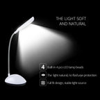 Portable LED desk light with intuitive touch controls on its base.