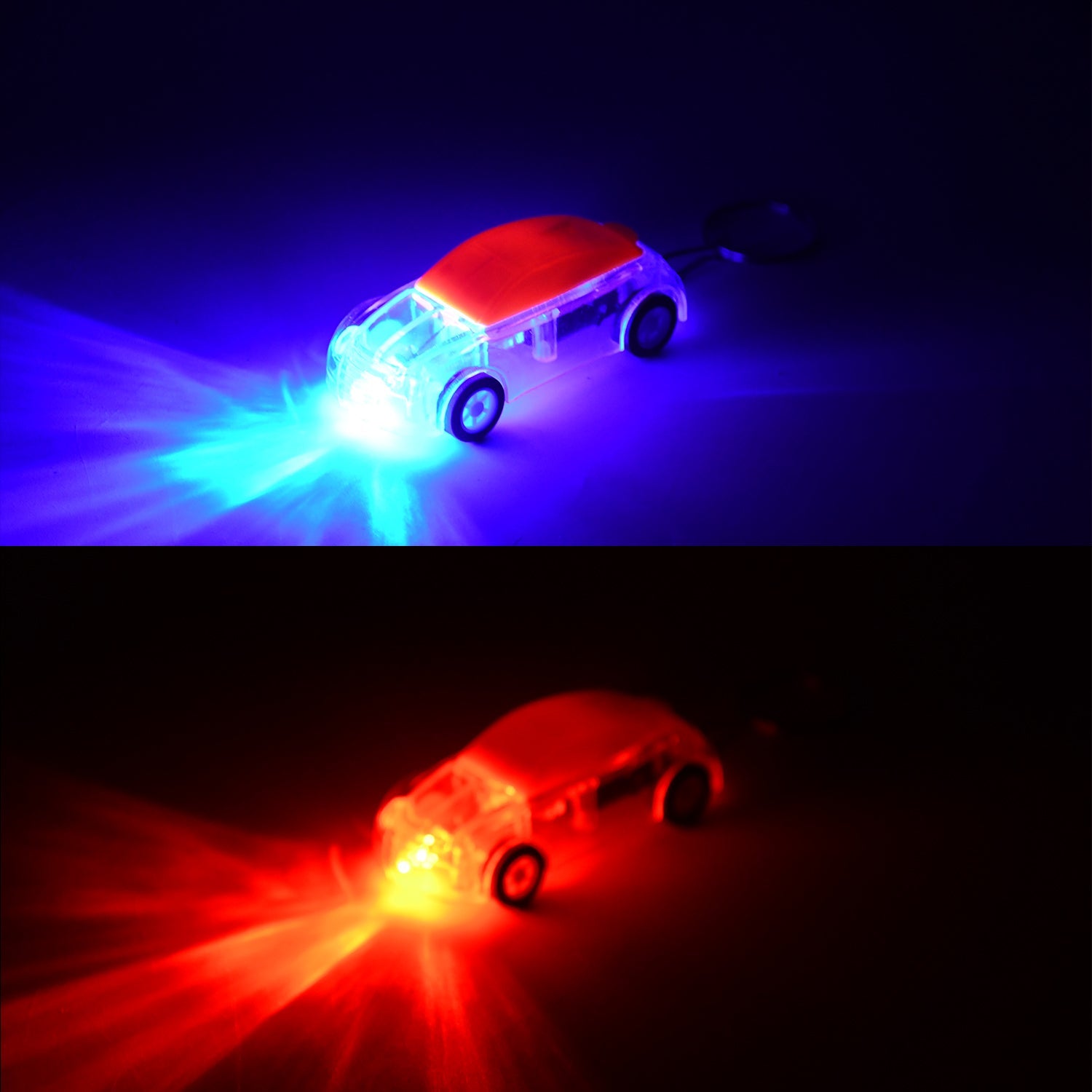 Mini Car shaped LED keychain light glowing brightly