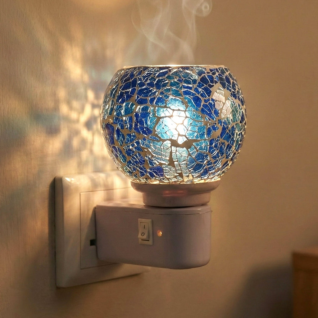 Colorful glass mosaic plug-in lamp for ambient home lighting