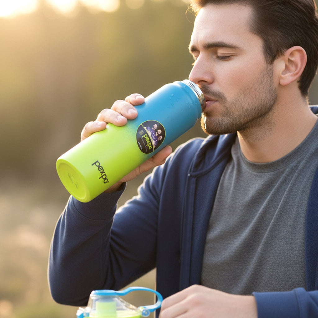 Use this stainless steel water bottle during outdoor activities or at the gym