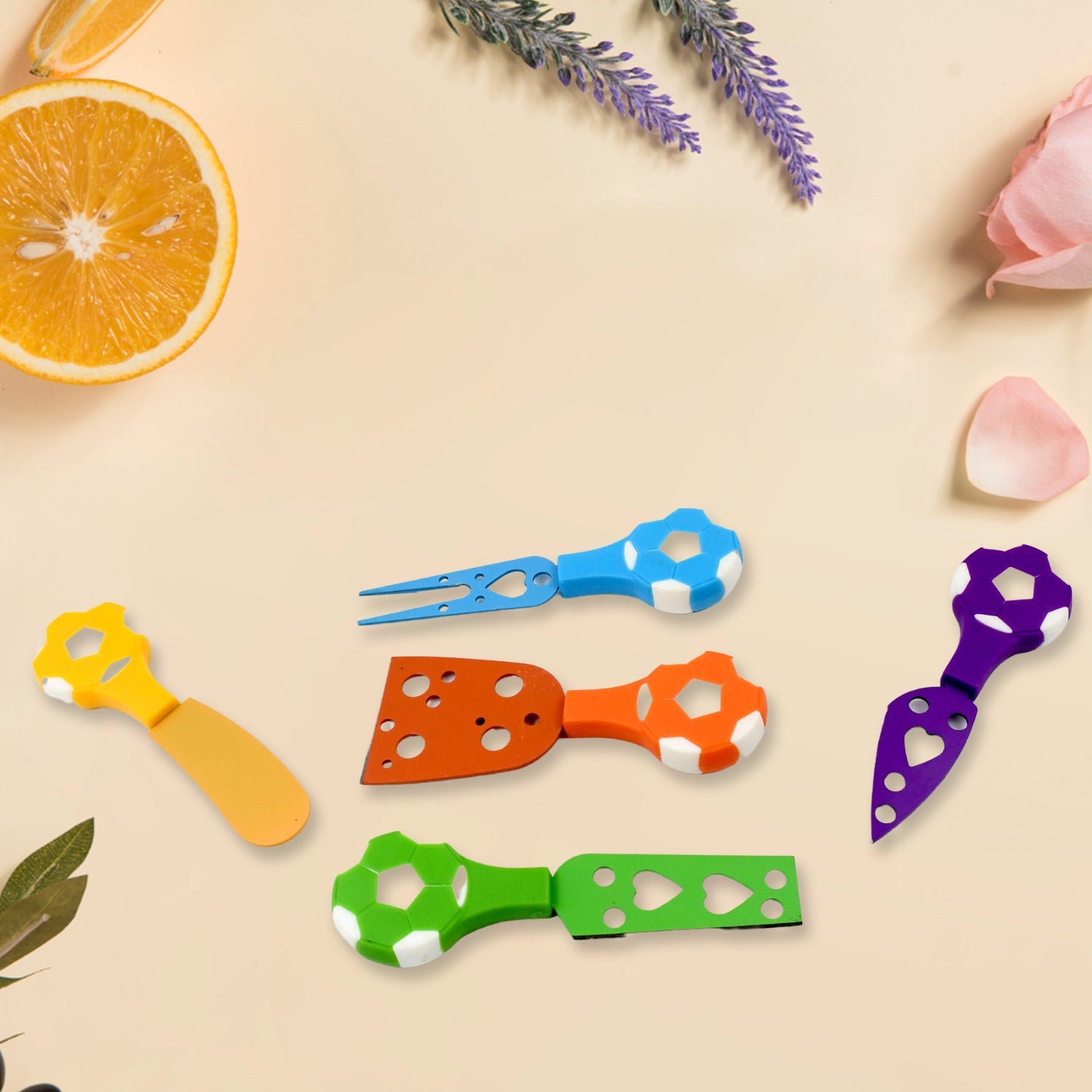 The versatile cheese knife set featuring different blade types.