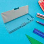 Side profile of the multifunction pencil box, highlighting the integrated sharpener.