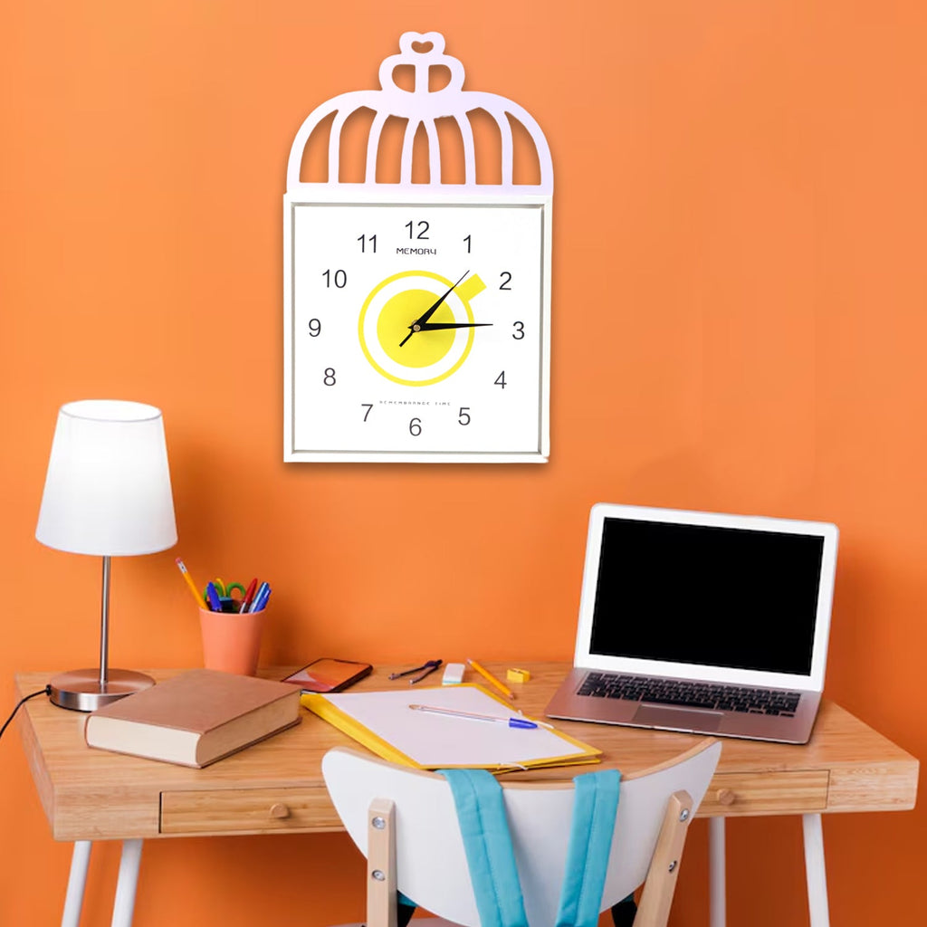 Square wall clock mounted on wall in living room setting