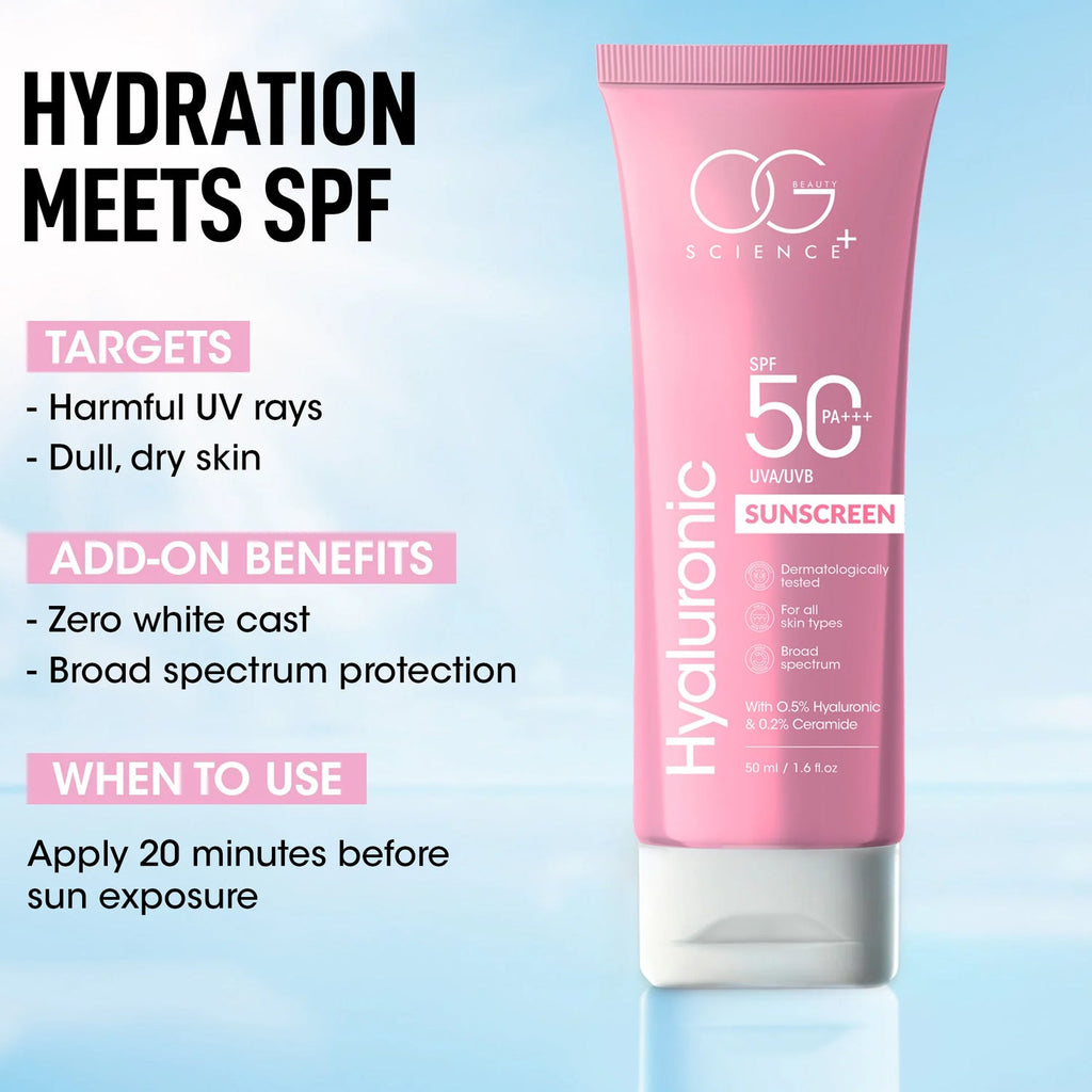 Soft radiant skin after applying OG Beauty Science Hyaluronic Sunscreen