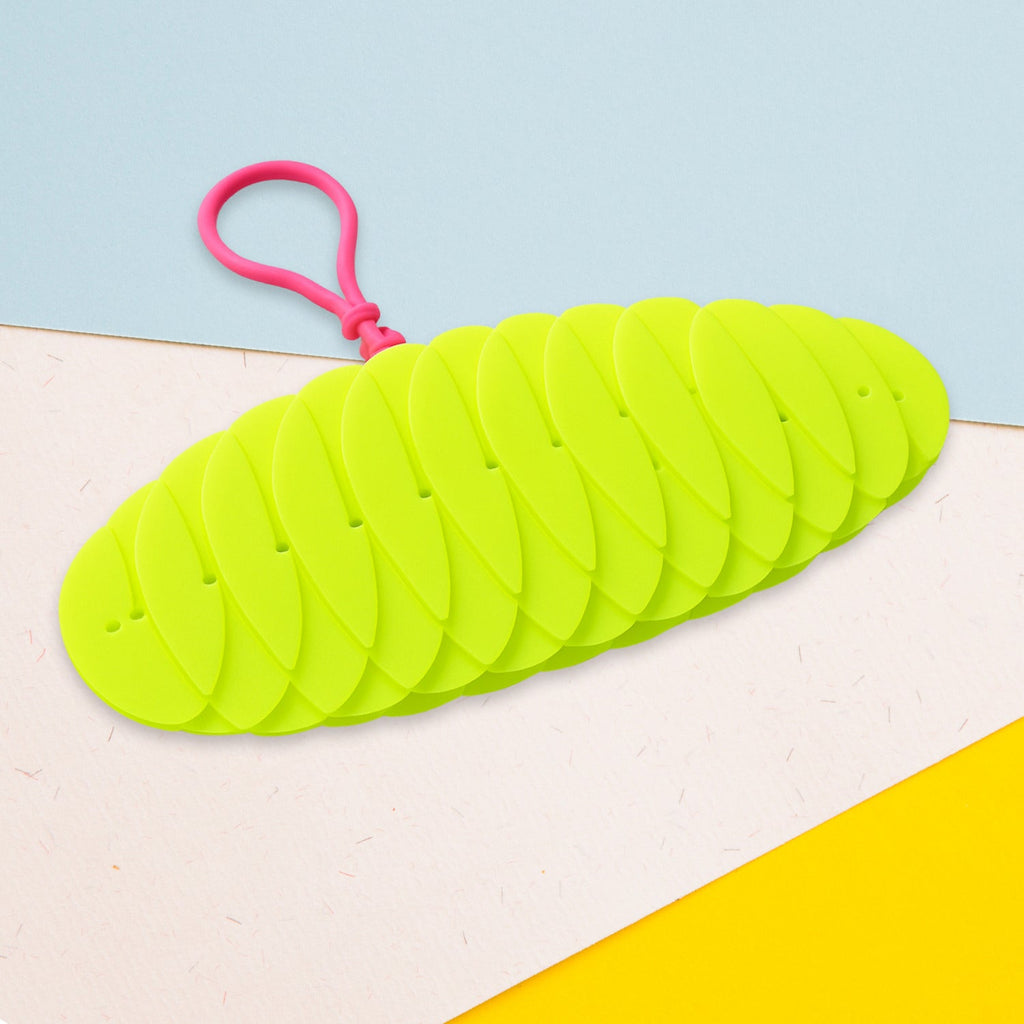 Colorful flexible worm fidget toy on display