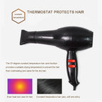 Display of the hair dryer's various attachments and features.