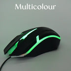 USB wired optical mouse connected to a laptop, demonstrating its plug-and-play setup.
