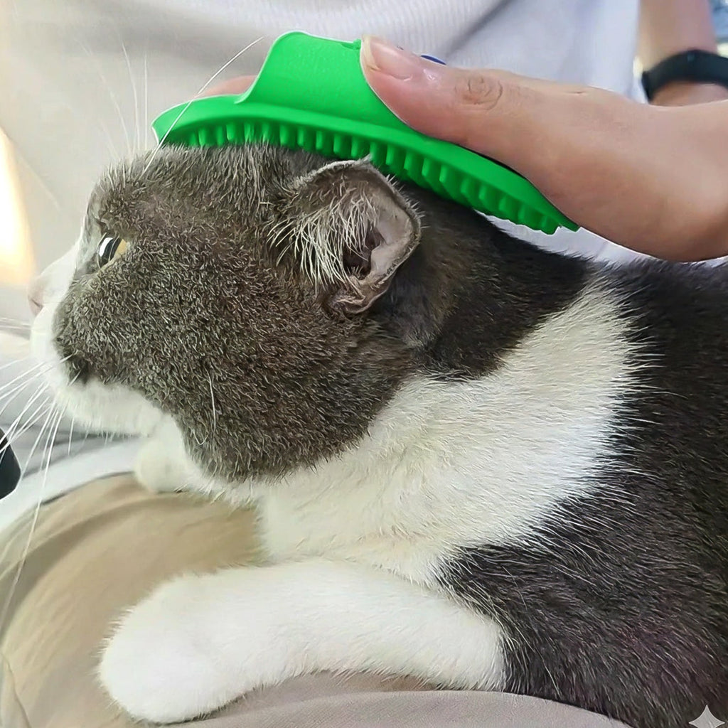 Scrub brush designed for pet fur cleaning and massage during grooming