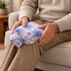 Heat therapy hot water bag featuring plush cover with floral print design