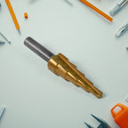 Reflective surface of the titanium-coated Step Drill Bit, highlighting its quality finish.