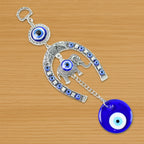 Handcrafted evil eye wall hanging featuring beads and tinkling chime